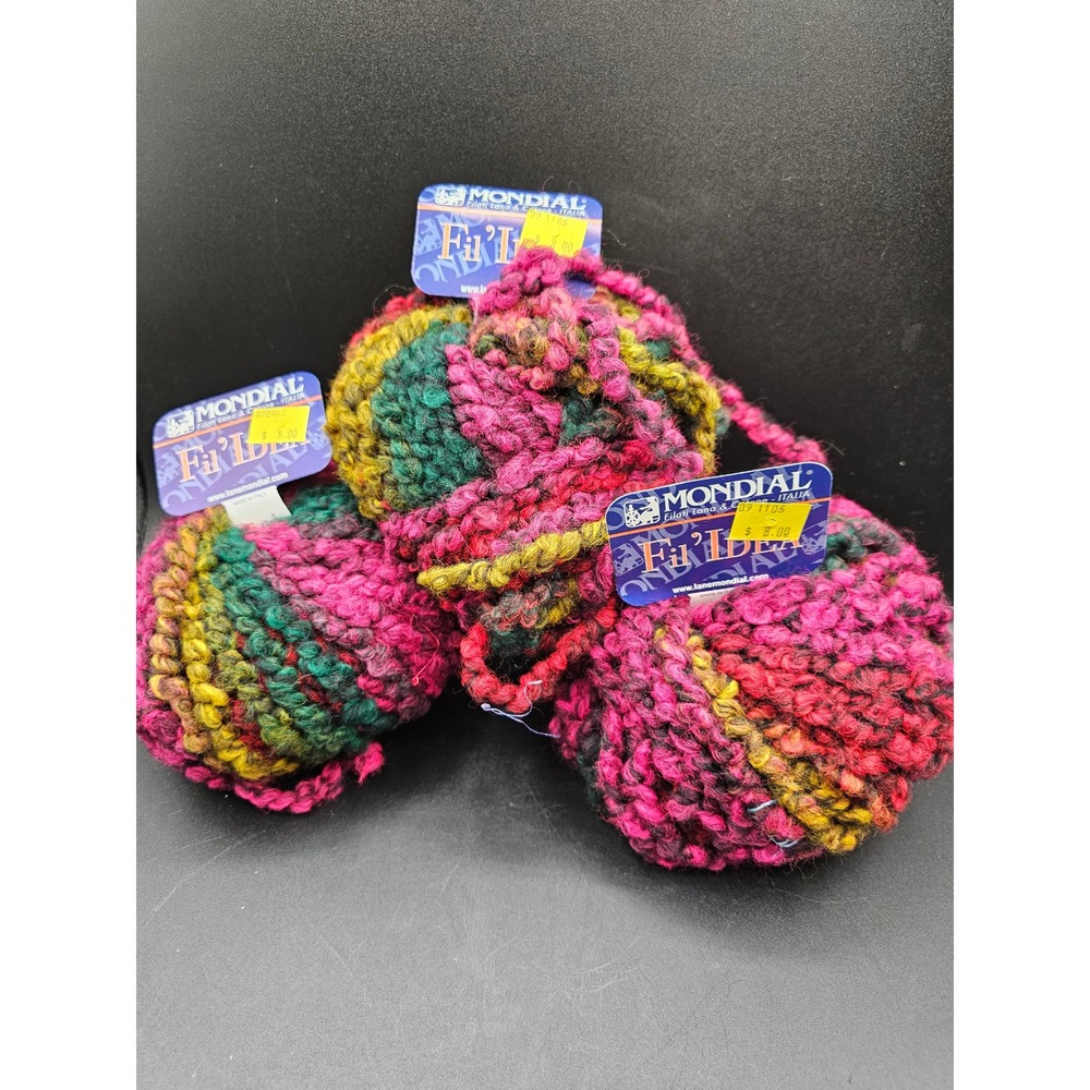 Mondial Filati Lana & Cotone Fil' Idea Italian Yarn Lot of 3 Pink Green Yellow